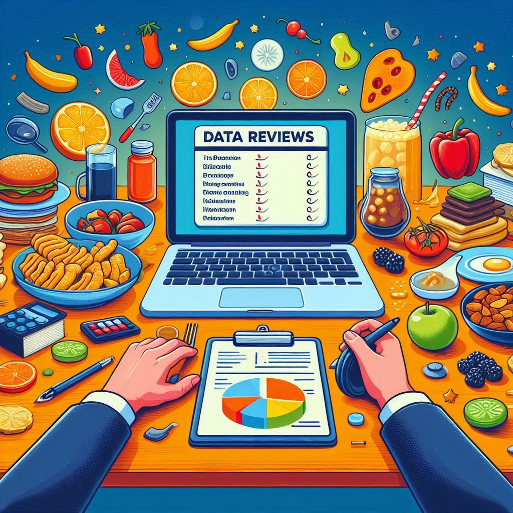 Your image featuring food elements and the concept of "Data Reviews—Auditing Without the Burnout"