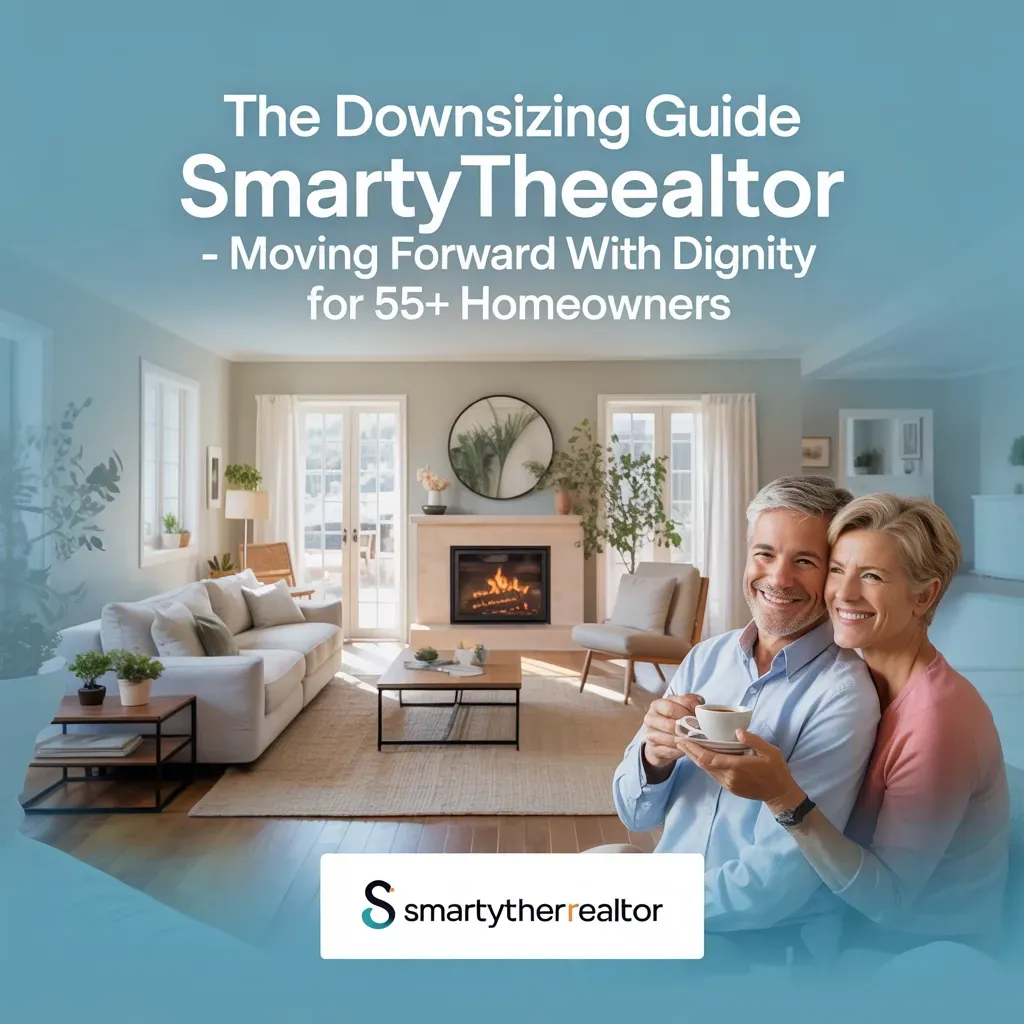 Smiling senior couple downsizing house in a cozy Philly neighborhood.