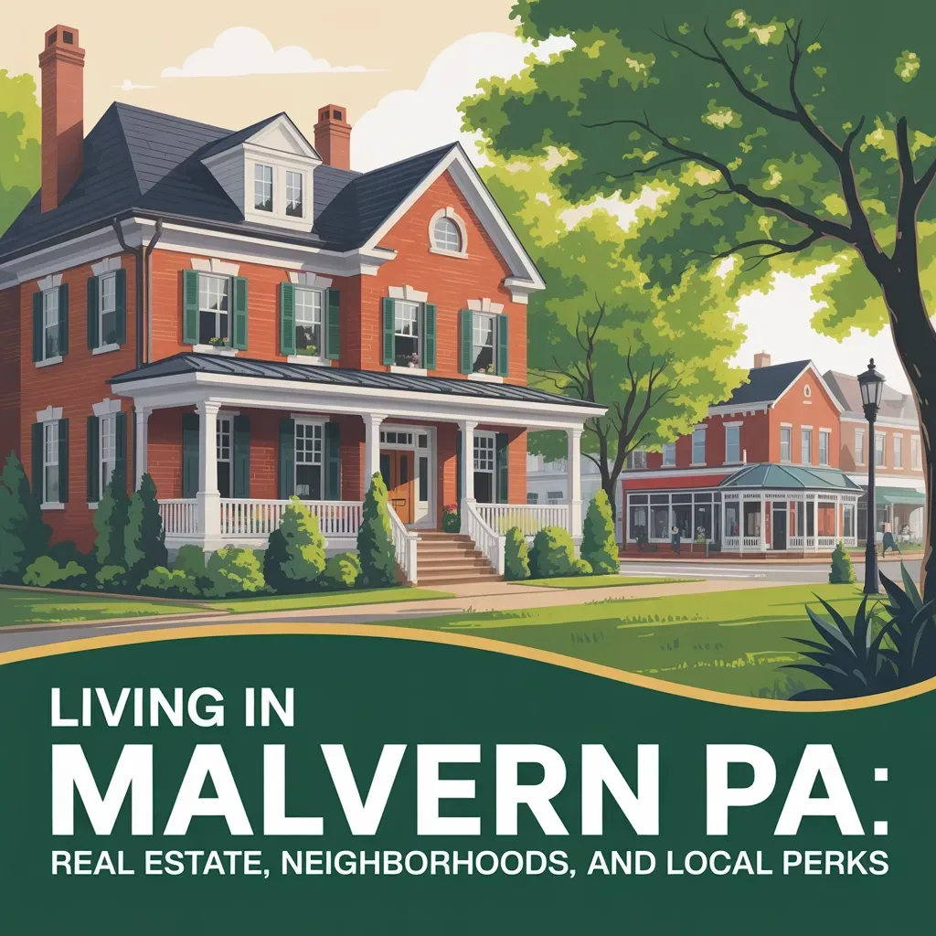 Friendly street view of Malvern PA homes with lush trees and neighbors chatting outside.