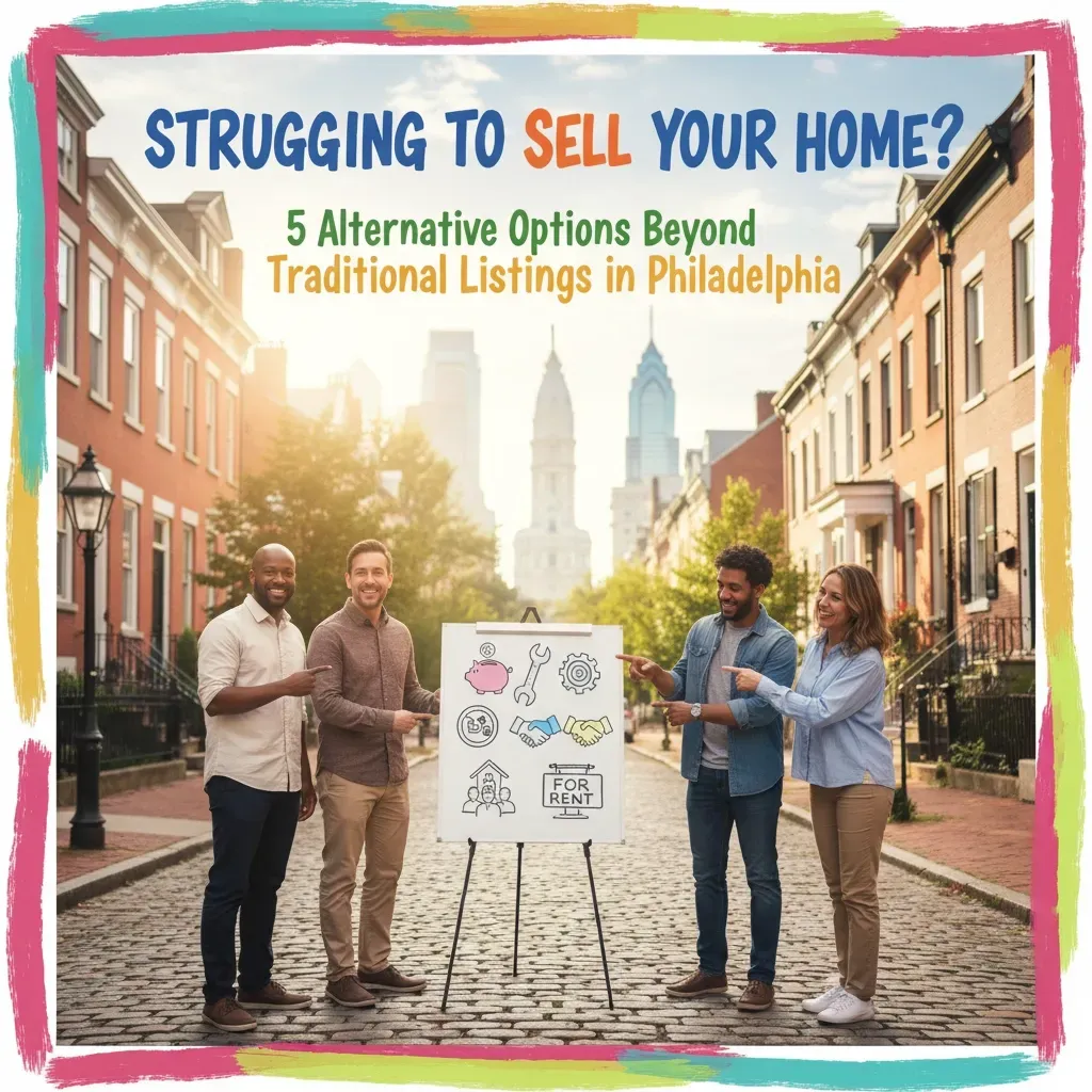 Graphic showing reno tools and ‘Sell Fast’ banner for creative real estate options