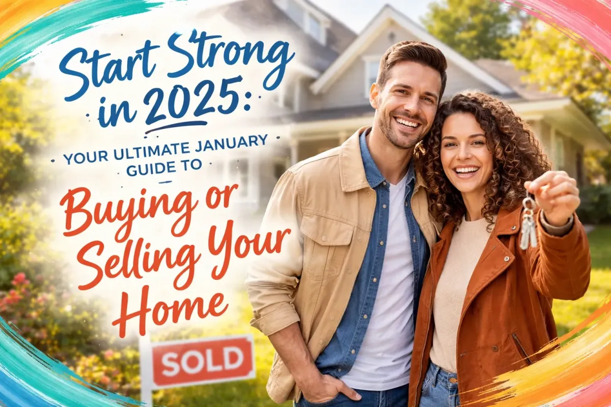 Family reviewing real estate plans in a modern home, setting goals for buying or selling in 2025.