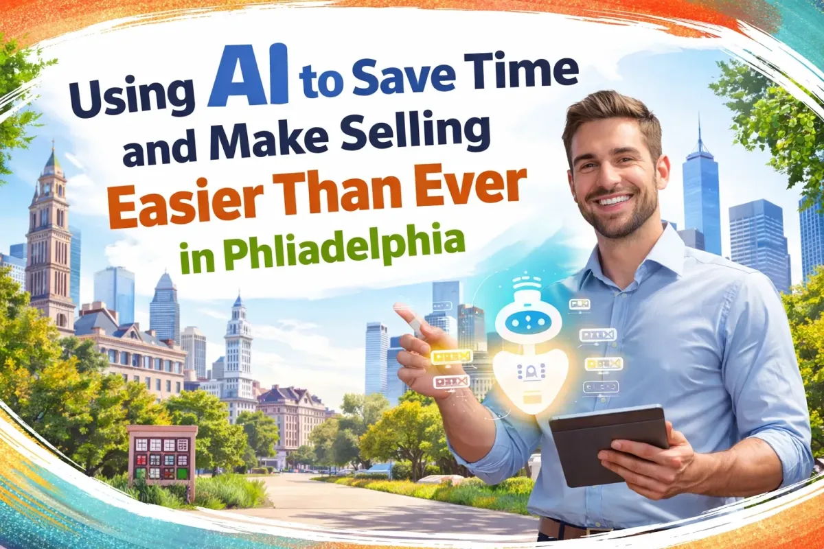 A modern, high-tech real estate marketing dashboard displaying Philadelphia property heat maps, buyer demographics, and AI-driven sales projections
