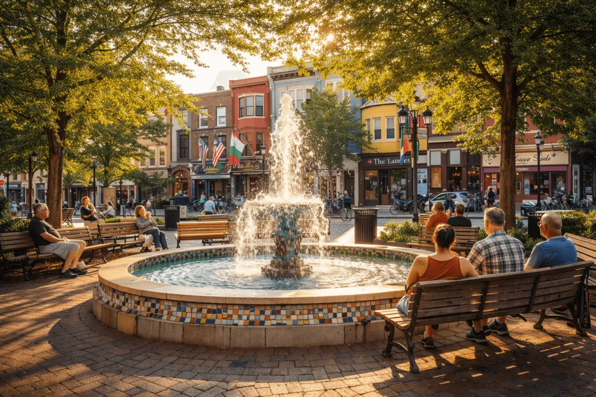 The Singing Fountain on East Passyunk Avenue, the heart of the Passyunk Square neighborhood in South Philadelphia.