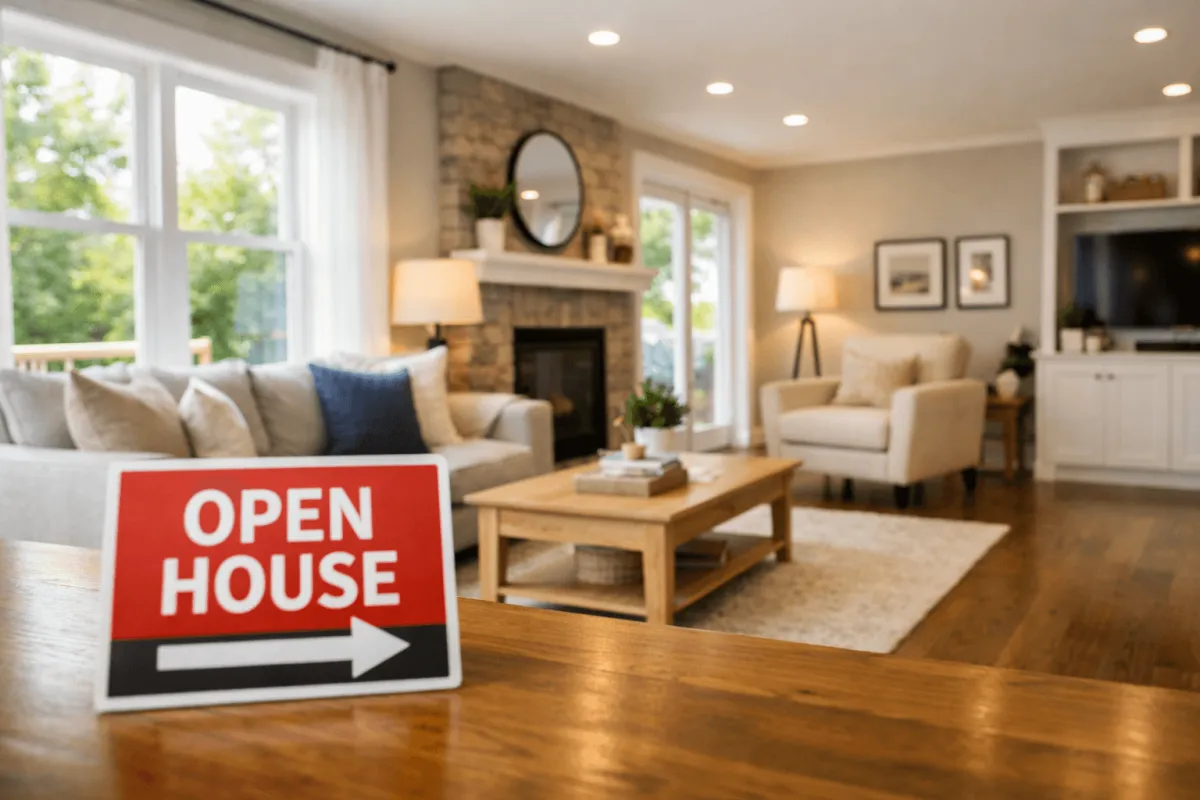 A beautifully staged living room in a Philadelphia home, bright and ready for an open house tour.