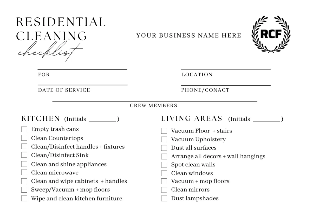 Residential Cleaning Checklist