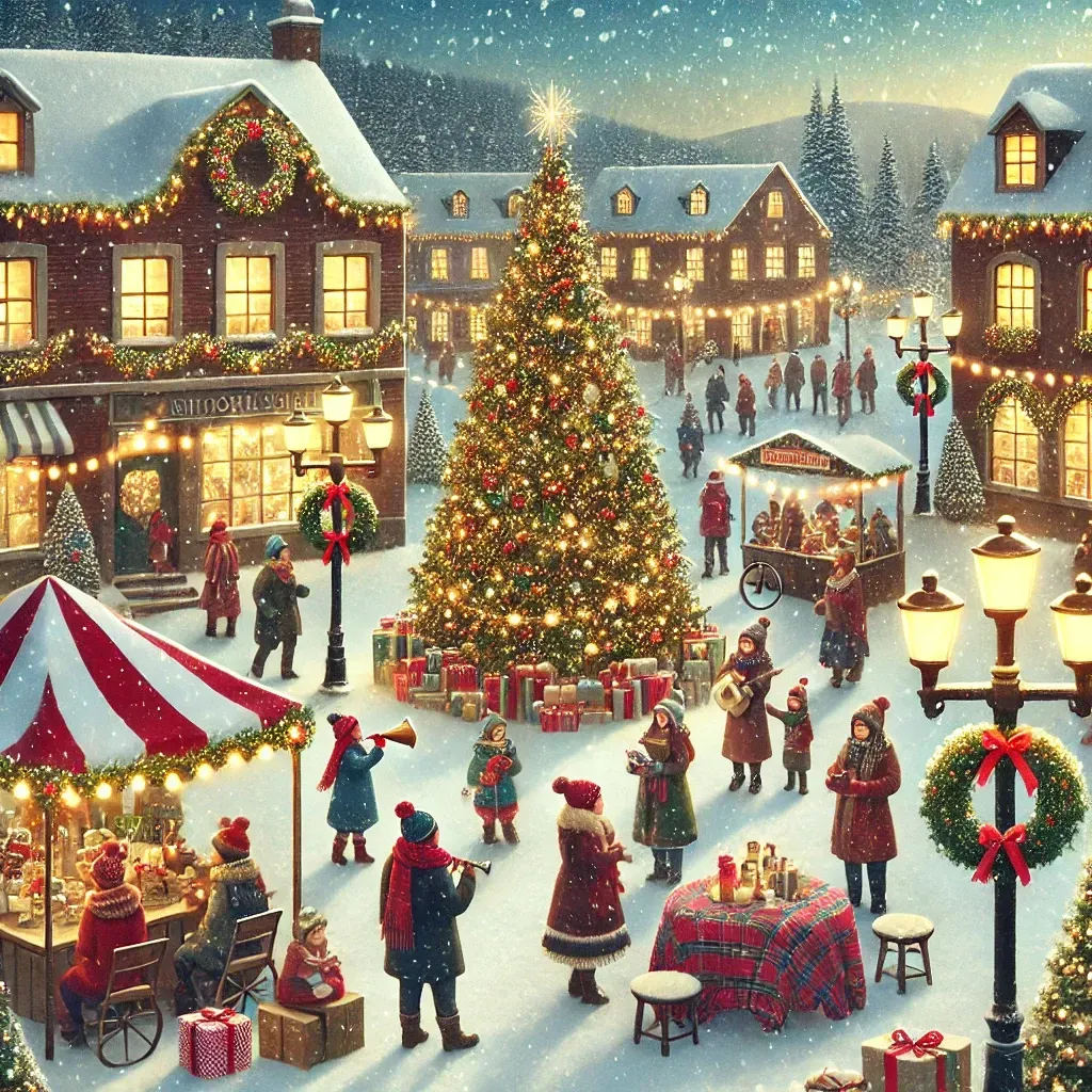 festive atmosphere of a holiday celebration in a small town, perfect for showcasing the warmth and community spirit of the events highlighted.