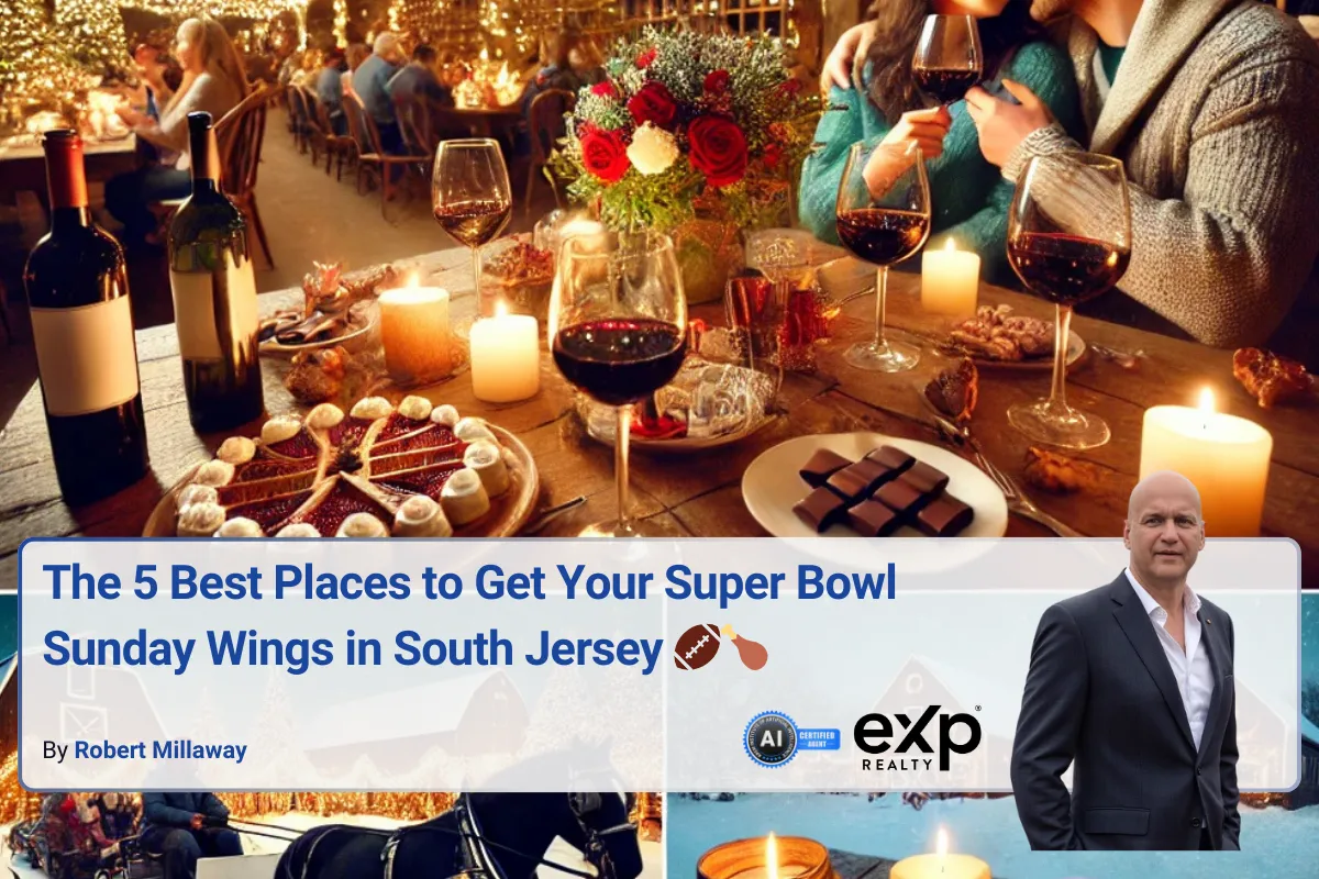 Here’s a romantic and festive image capturing the essence of Valentine's Day weekend in South Jersey, featuring cozy winery settings, candle-making, horse-drawn sleigh rides, and a lively beer festival.