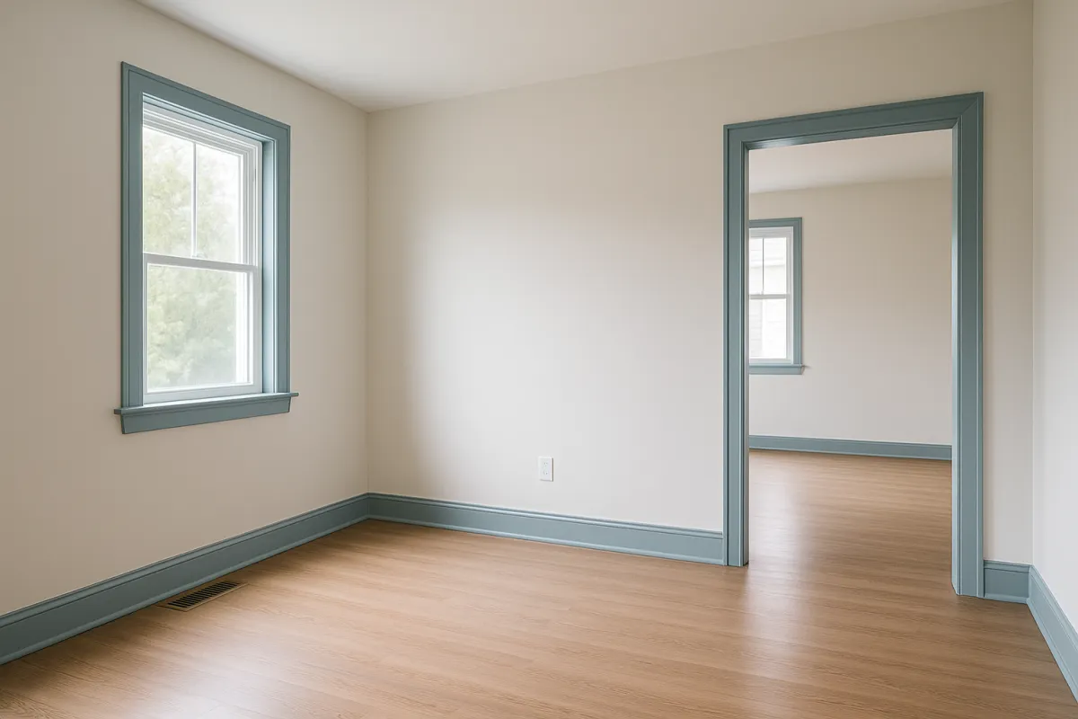 Newly renovated Mount Holly home interior with soft natural light and blue accent.