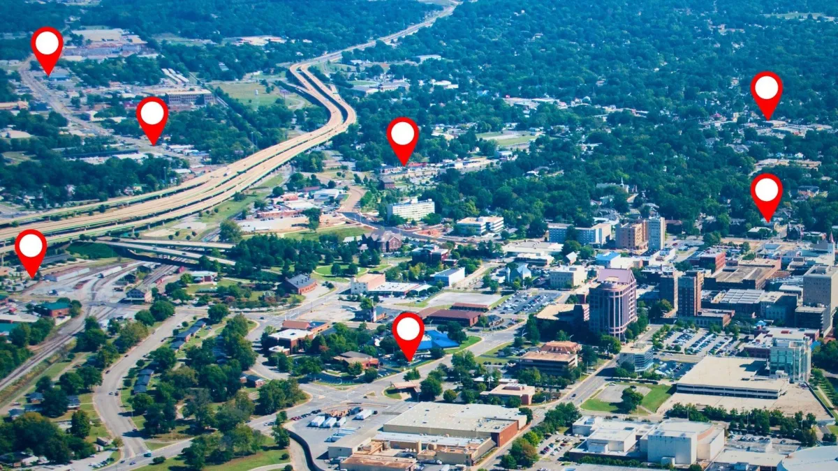 overhead view huntsville alabama hyperlocal seo markers