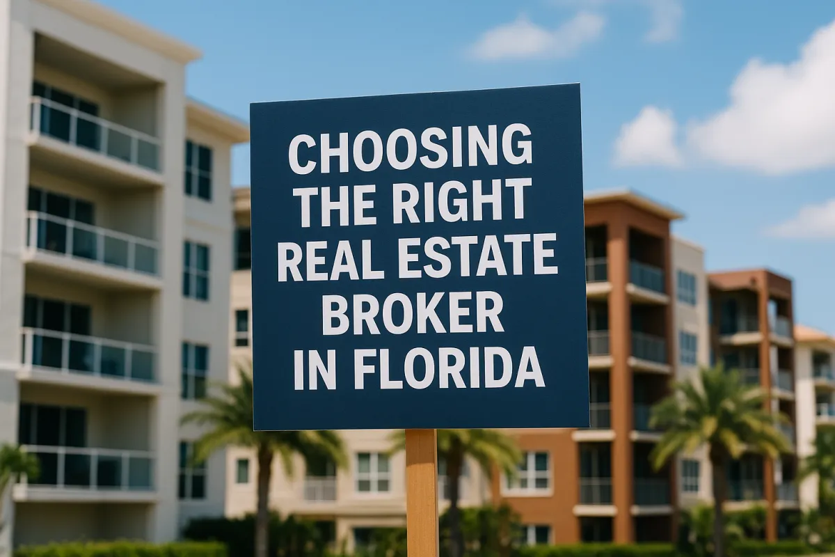 A professional real estate agent and broker shake hands outside a modern Florida office building with palm trees in the background, symbolizing a successful career partnership.