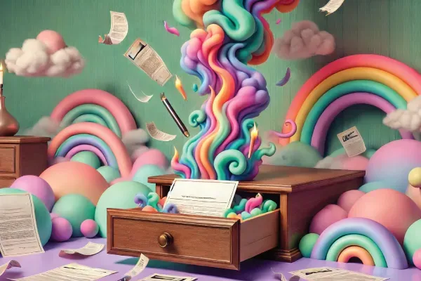 This is a colourful image of a Will going up in smoke in the dresser drawer.