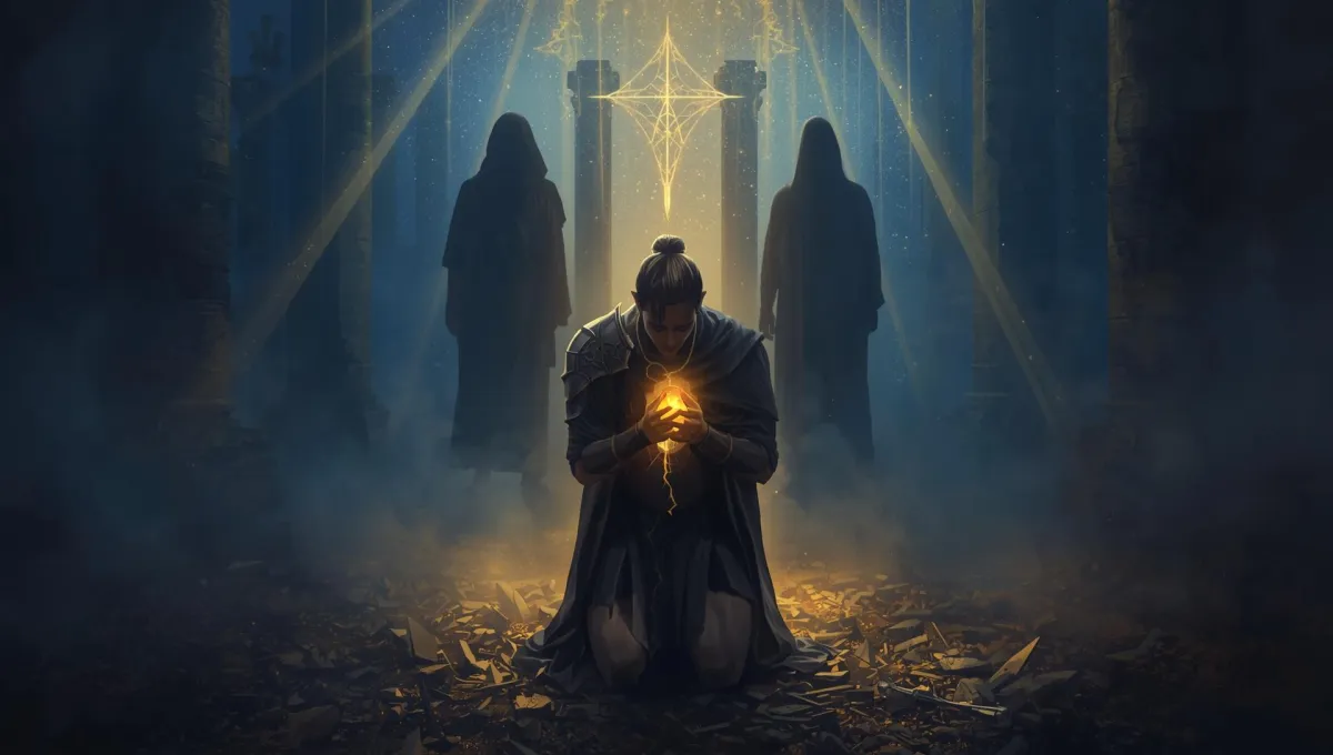 Sacred masculine healing illustration representing emotional growth and spiritual brotherhood