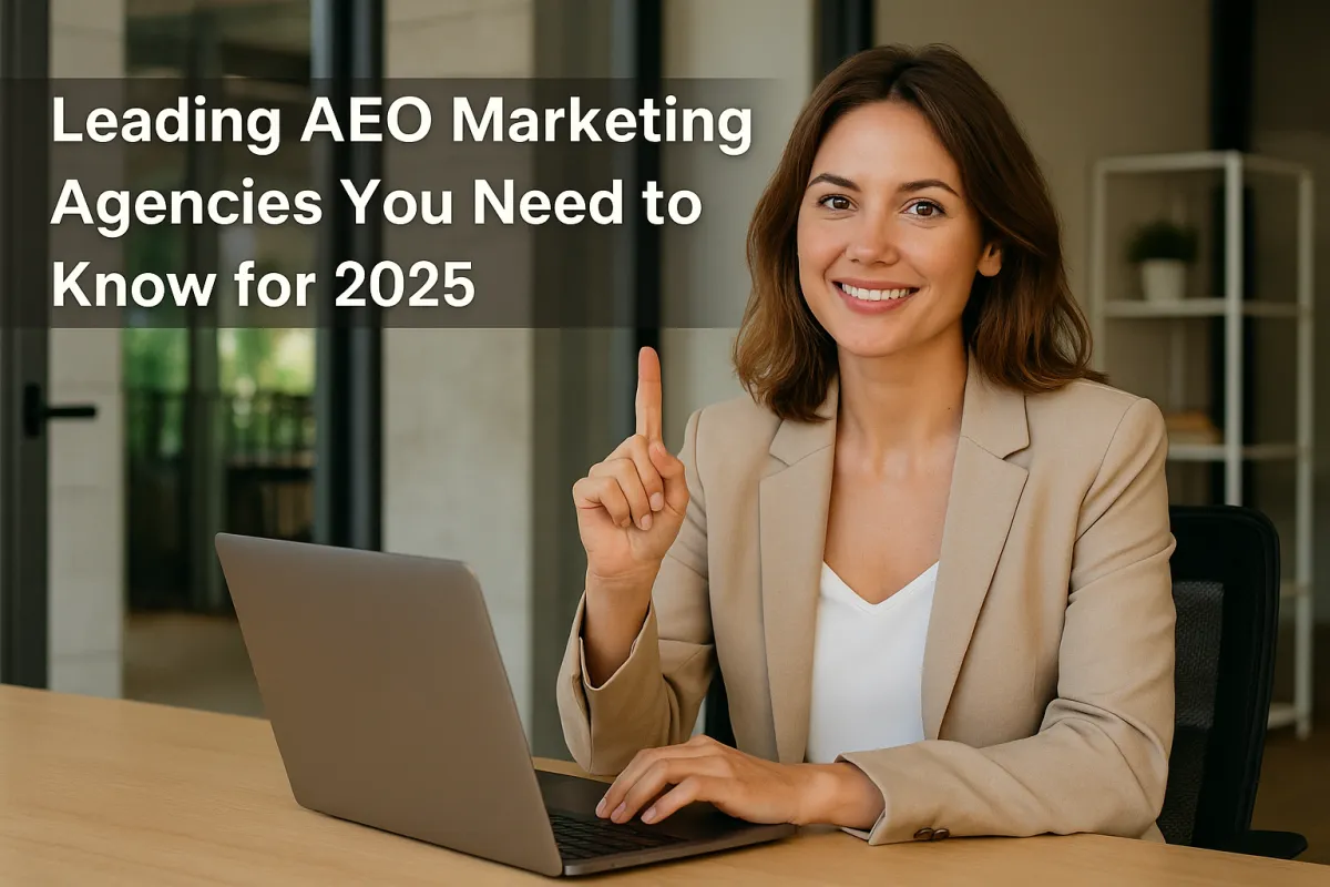 A professional using a digital assistant on a laptop in a modern workspace, illustrating the power of Answer Engine Optimization and AI search technology.