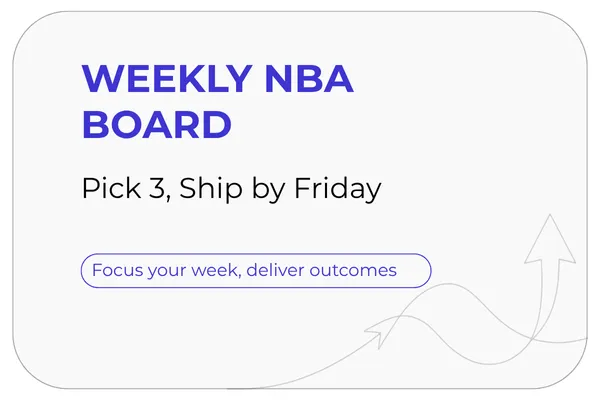 WEEKLY NBA BOARD” with subtitle “Pick 3, Ship by Friday