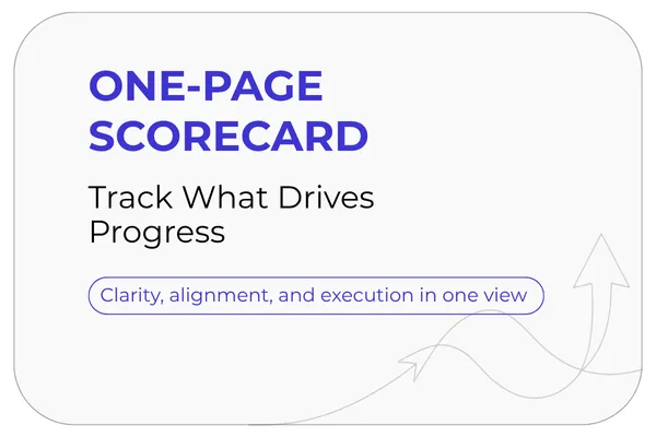 “ONE-PAGE SCORECARD” with subtitle “Track What Drives Progress”