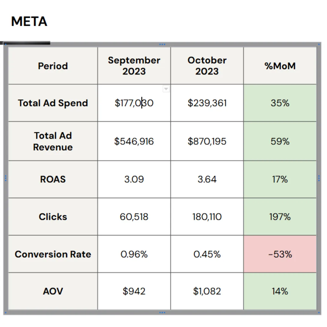 Meta Ads revenue growth chart for ecommerce brand