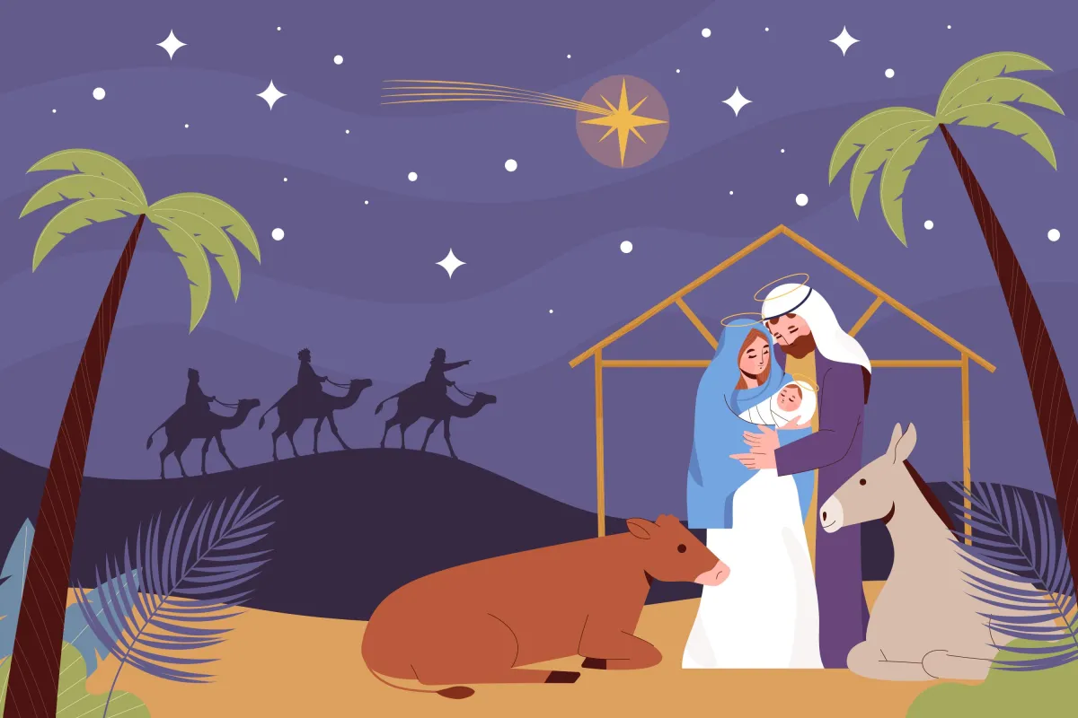 Historic Bethlehem landscape with star-filled sky symbolizing hope