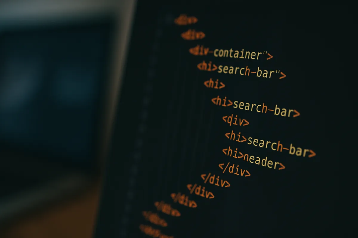 Close-up of HTML code on screen