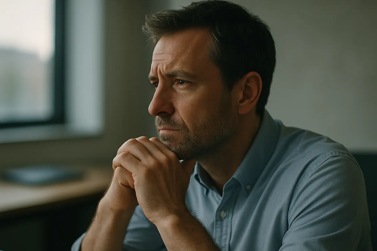 Contemplative moment in the office