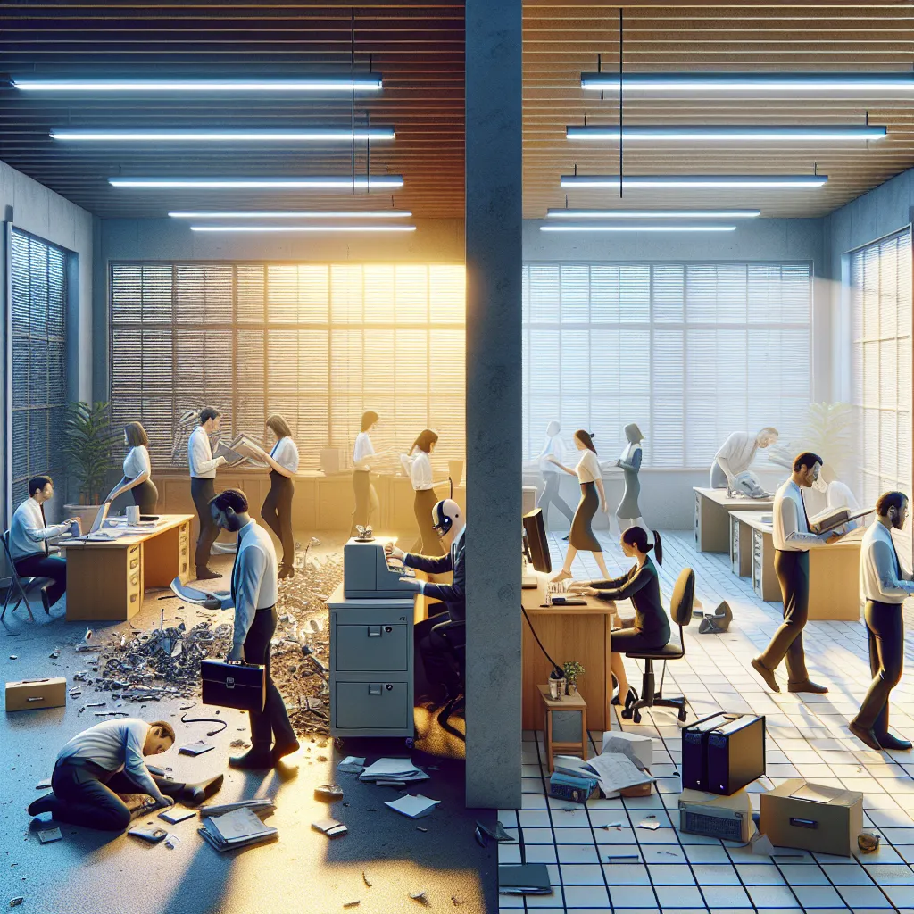 AI agents managing operations in modern office setting emphasizing efficiency