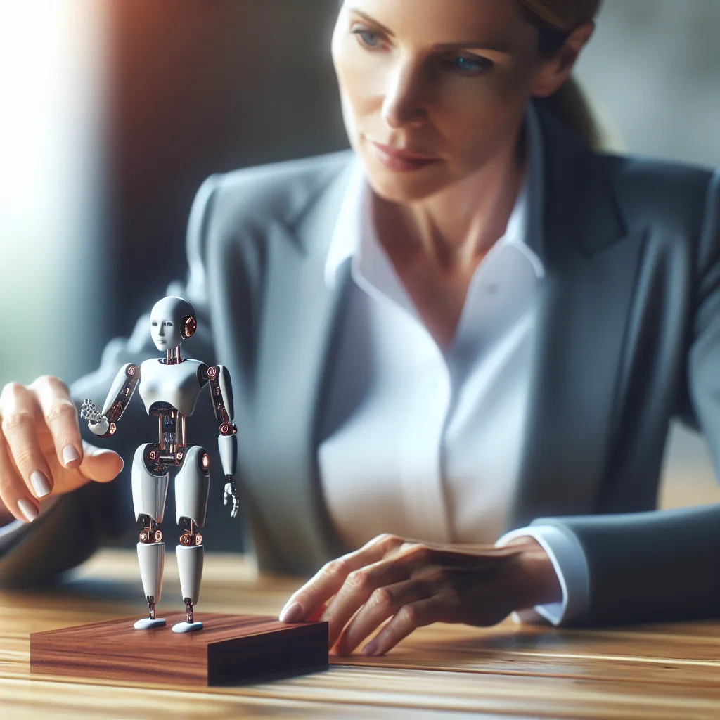 CEO analyzing AI workflow on digital tablet in modern office