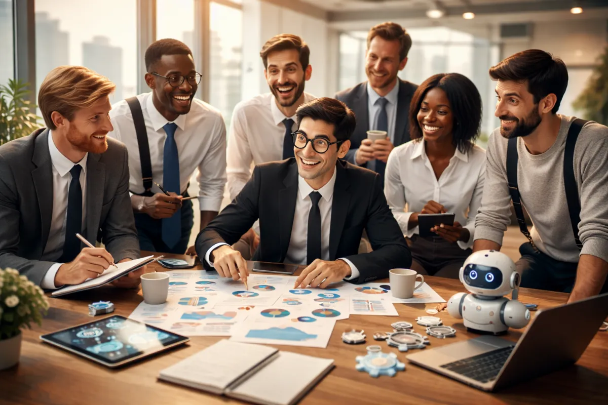 Professional discussing AI operational automation in a modern office