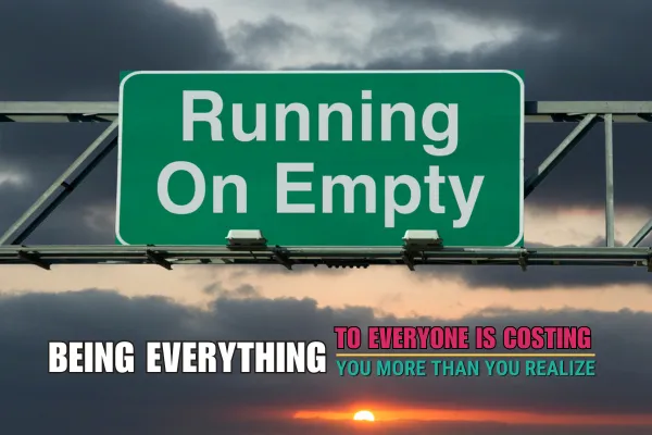 A powerful visual of a highway sign symbolizing burnout and over-giving, with the sunset in the background.