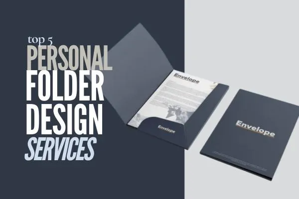 Open black presentation folder displaying branded stationery, emphasizing professional folder design solutions for organized document storage and a polished corporate image.