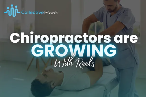 Chiropractor performing an adjustment with text about growing through social media reels. Perfect for blogs on chiropractor Instagram marketing, using reels to get chiropractic patients, and video marketing for chiropractors