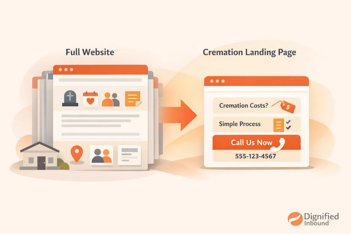 funeral home website vs landing page image