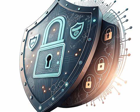 Small business cybersecurity playbook showing a secure digital shield and lock protecting business data from cyber threats