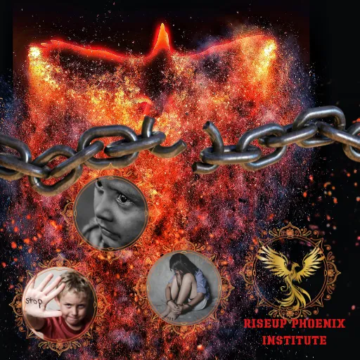 phoenix image with broken chains and young children