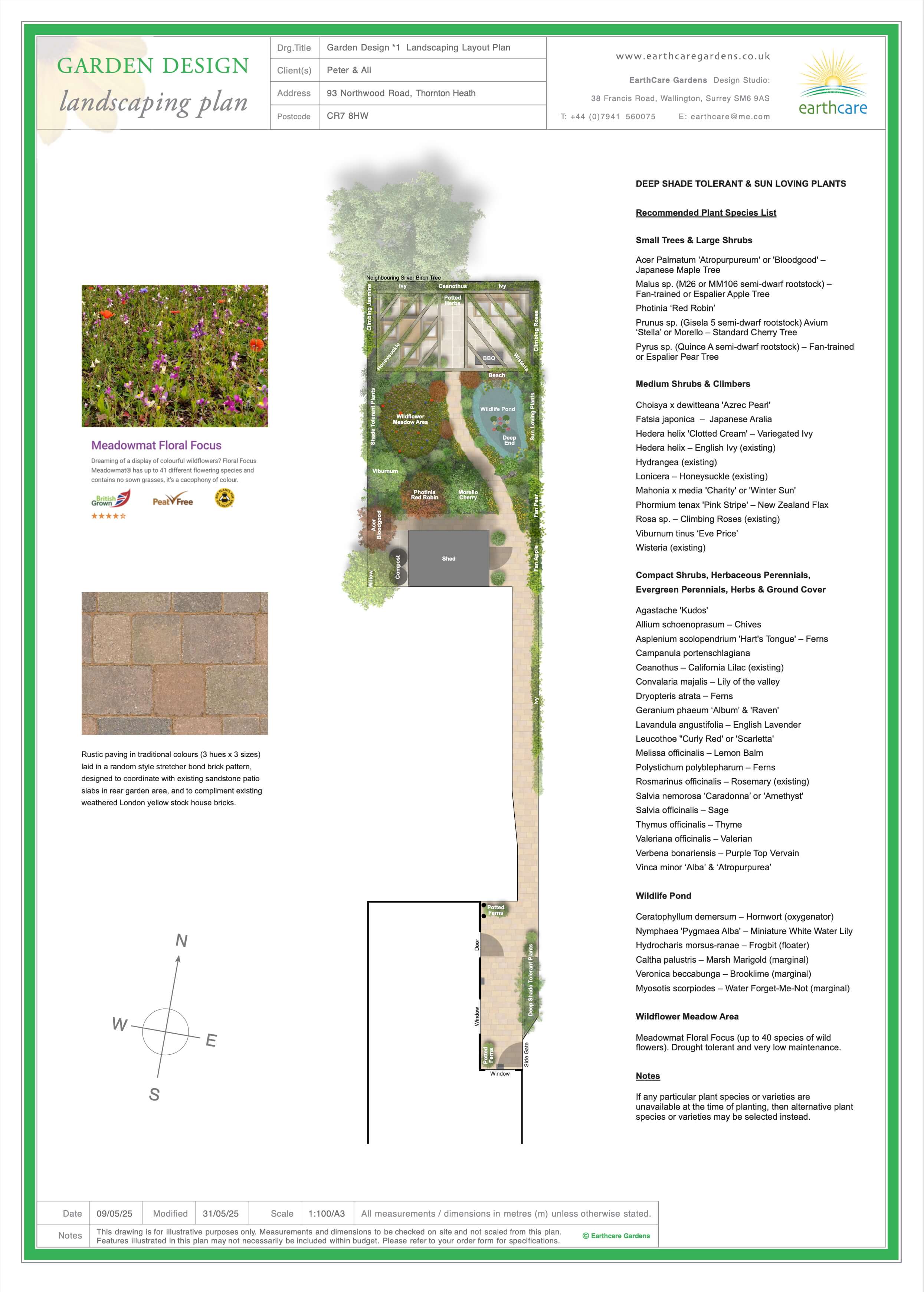 Garden design plan showing wildlife pond, wildflower meadow and planting layout for South Croydon project