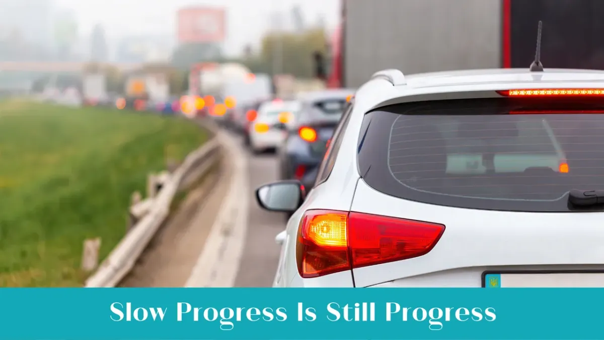 Bookkeeper reflecting on business growth journey and small consistent progress over time