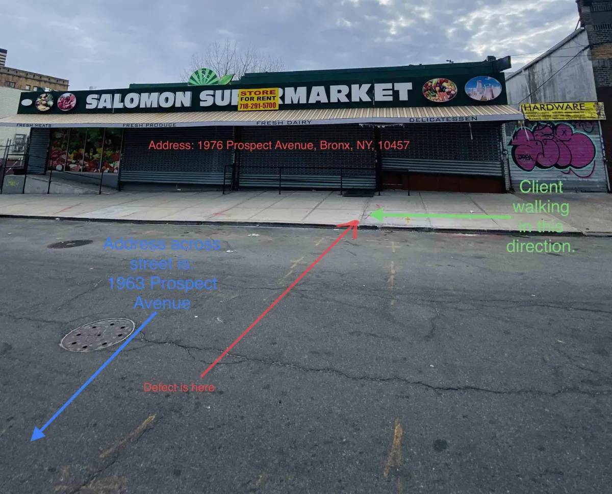 diagram of defect in side walk caused accident