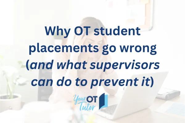 Faded image of female on laptop with head in hands. Your OT Tutor logo.