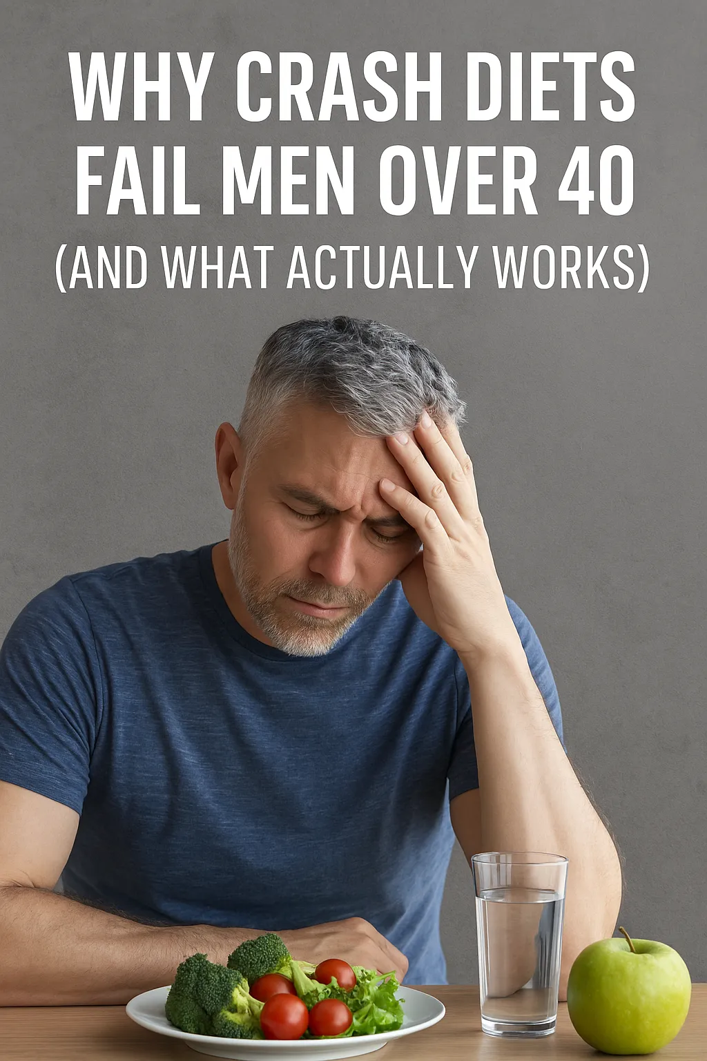 Frustrated middle-aged man with healthy food