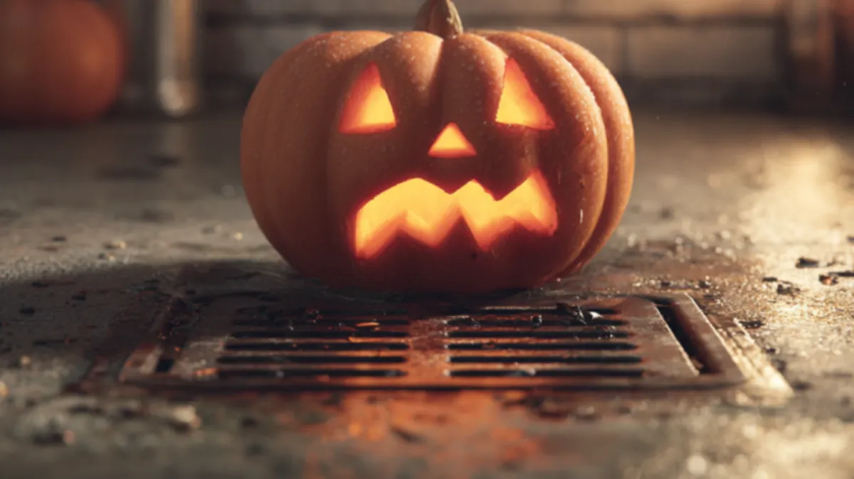 An image of a halloween pumpin on drain 
