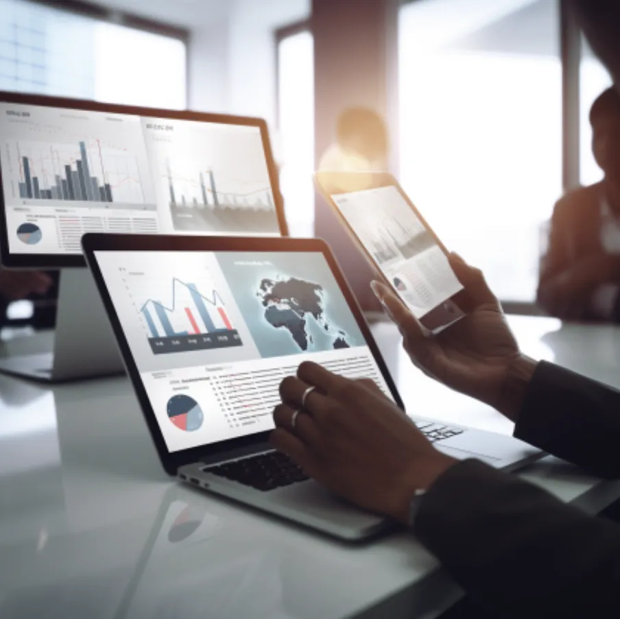 business person with screens
