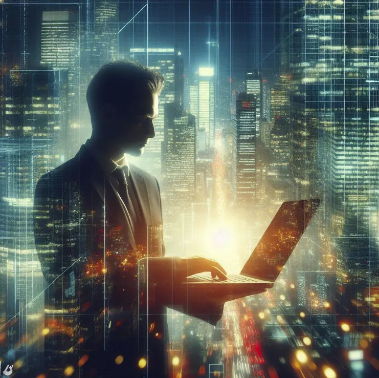 Business person with technology