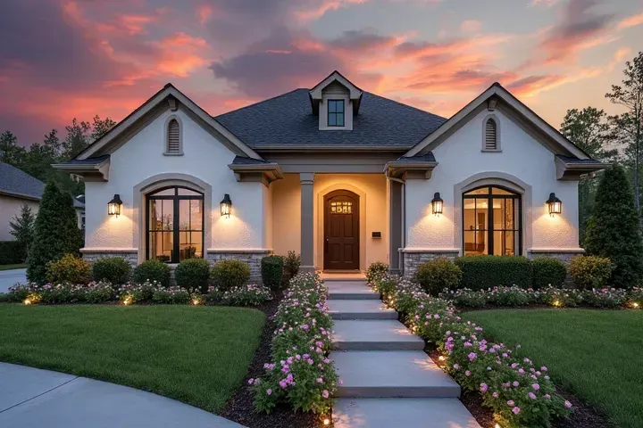 A competitive real estate market scene in Bridgeland, Cypress, TX, featuring modern homes and lush greenery.