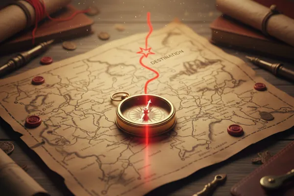 A glowing compass on a roadmap highlighting one clear path, representing finding direction through clarity.