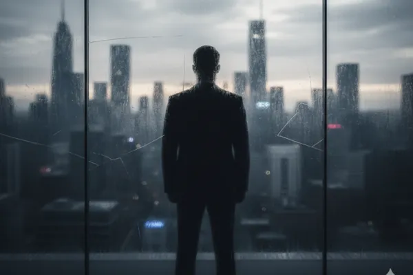 Professional figure hidden behind foggy glass.