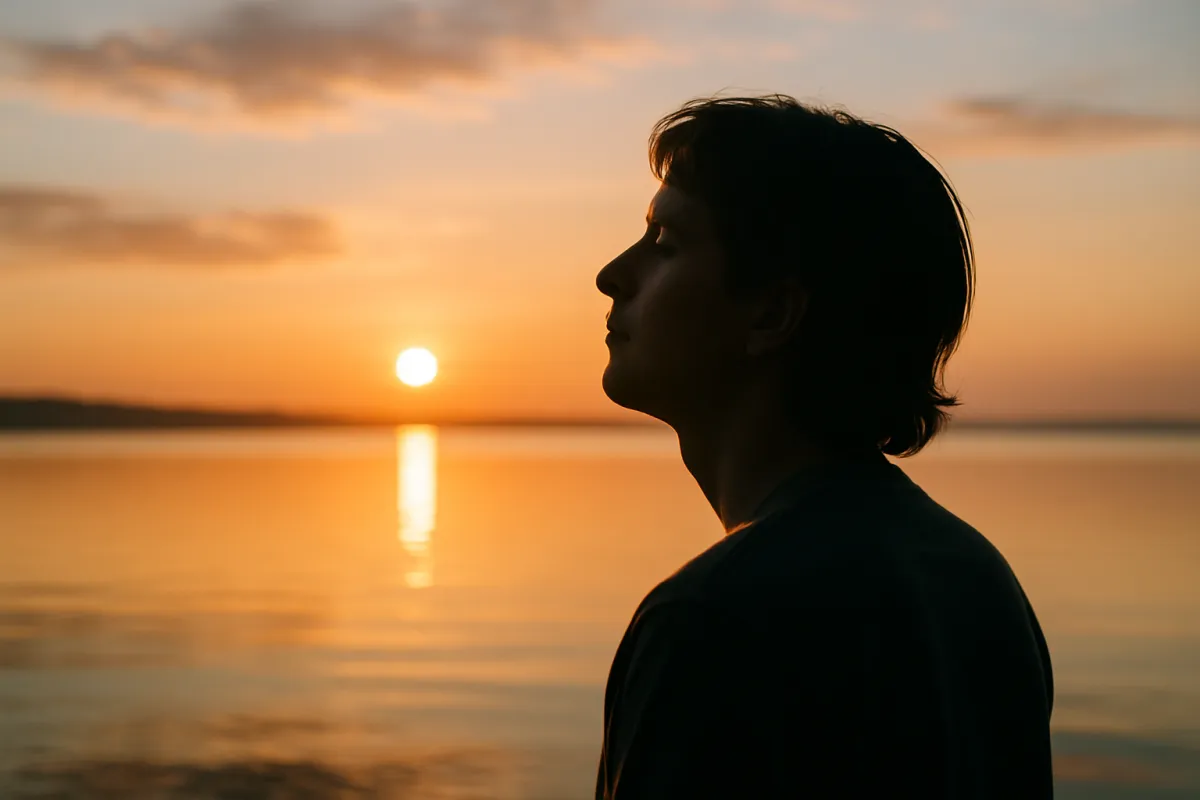 A person in silhouette, looking hopeful and serene, against a vibrant sunrise over a calm body of water, symbolizing new beginnings and recovery from addiction. This image represents hope and the start of a new life after treatment.
