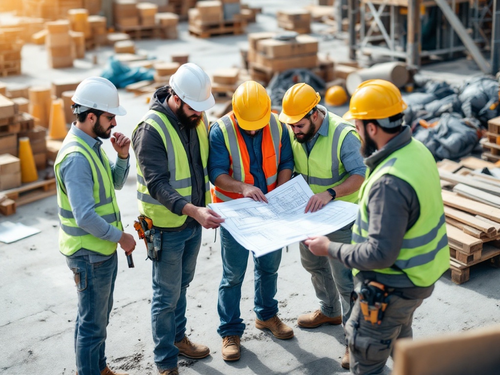 Field personnel and subcontractors collaborating on a construction site.