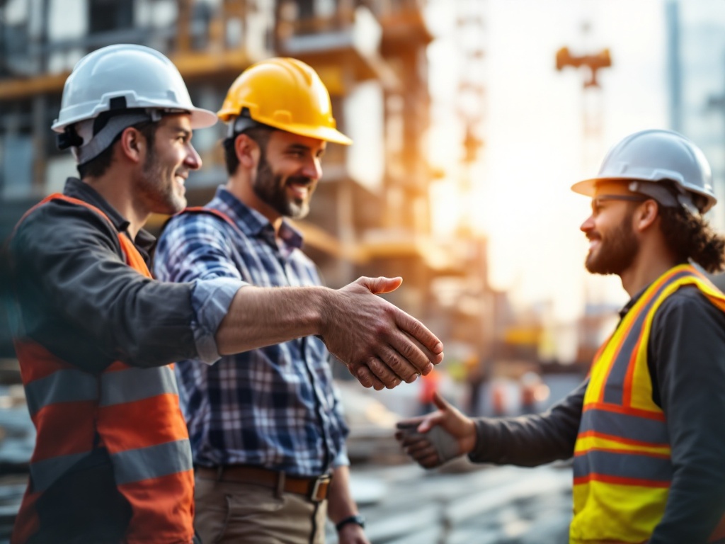 Representatives forming strategic partnerships in the AEC industry on a construction site.
