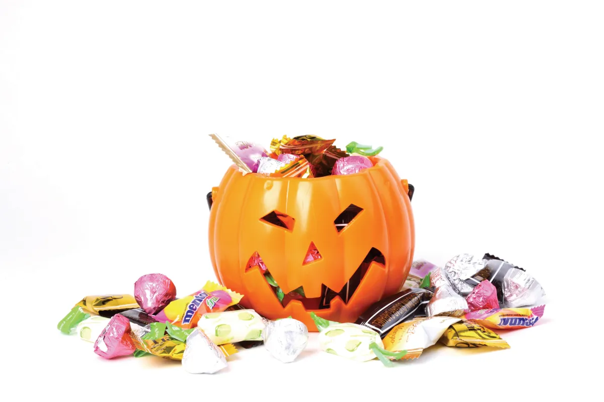 pumpkin bucket with candy