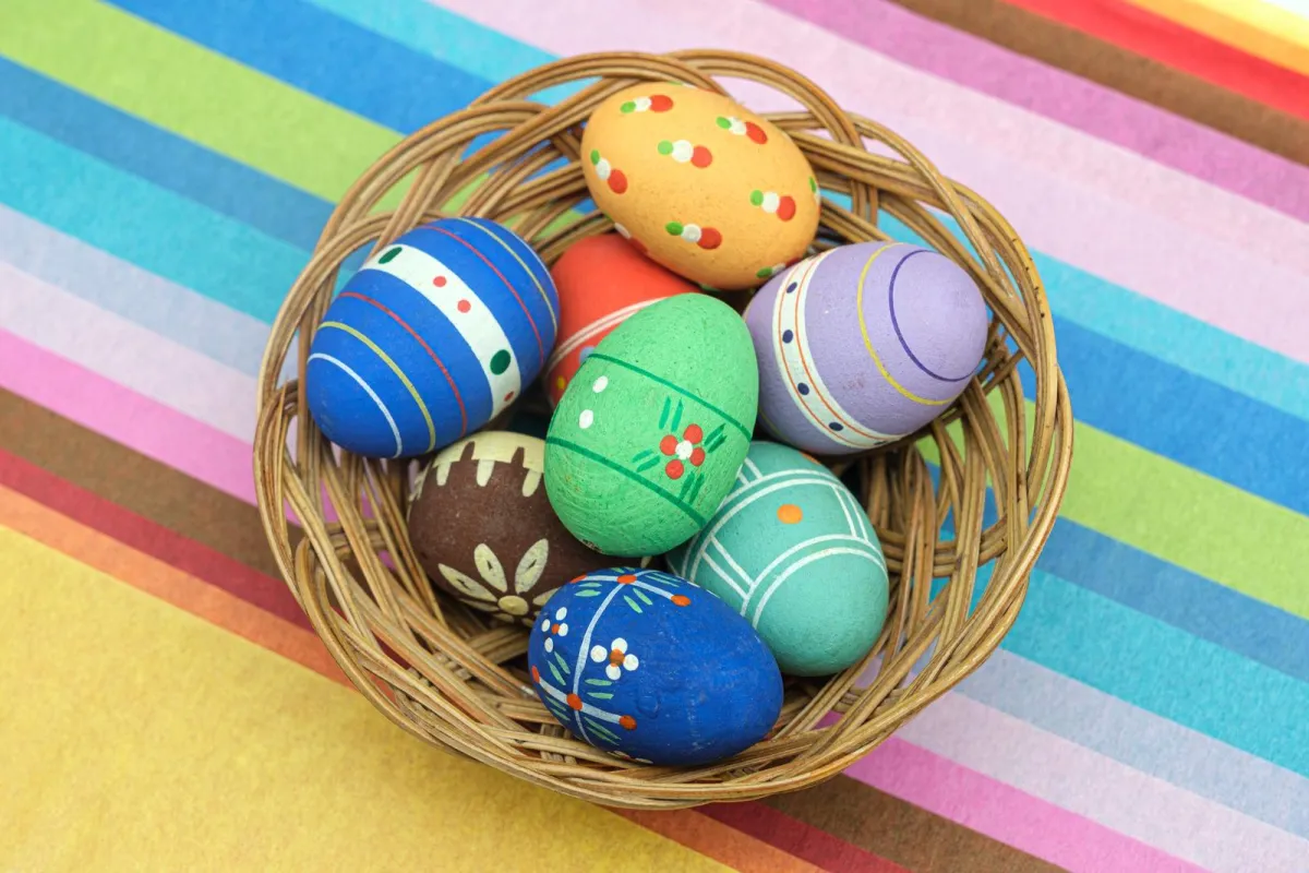 basket with hand painted eggs