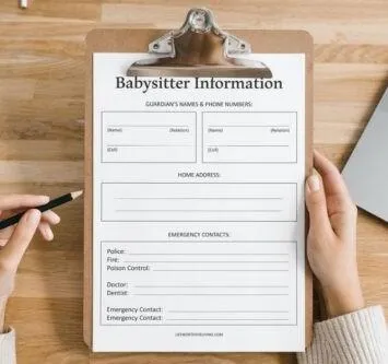 babysitter information sheets printable