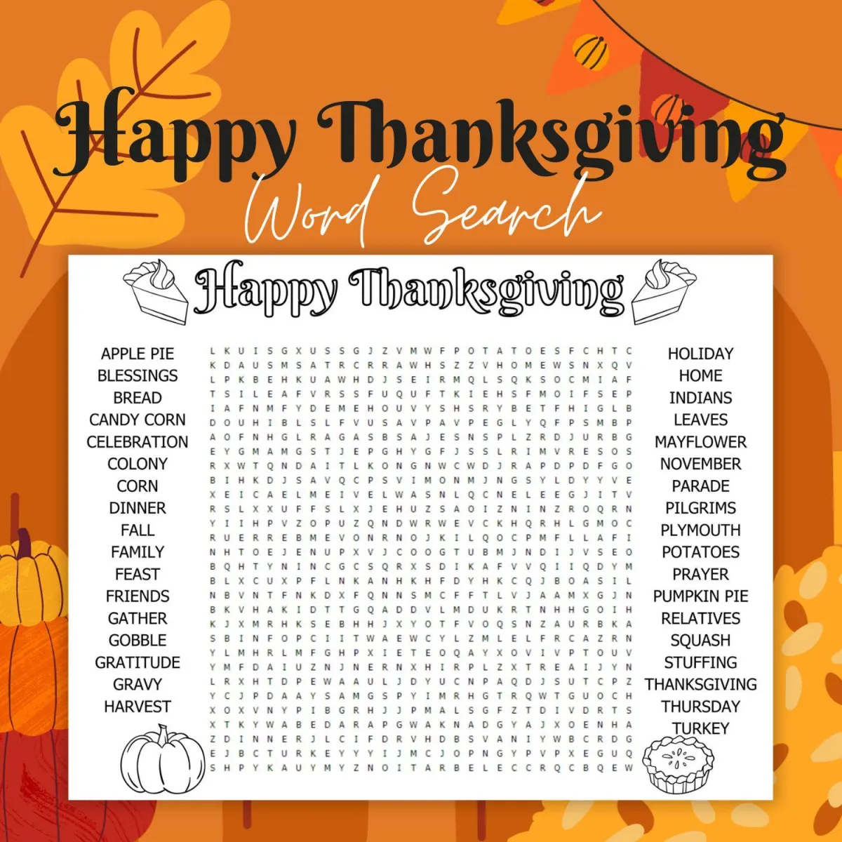 Thanksgiving word search puzzle